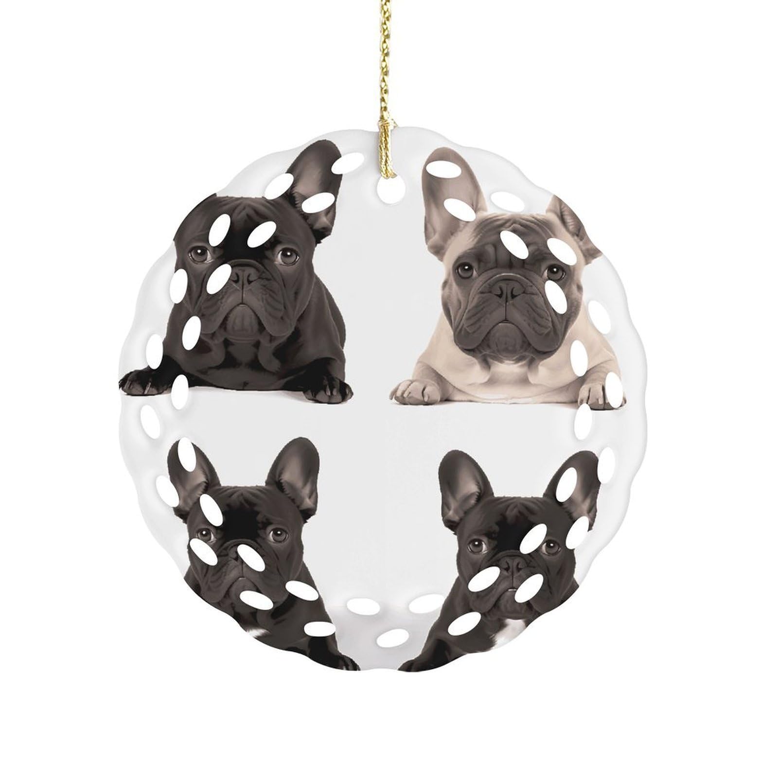 French Bulldog Christmas Ornament Holiday Hanging Decoration Xmas Tree Keepsake Personalized Xmas Tree Ornament Round Ceramic Ornaments for Keepsake Gifts Ideas Home Decor