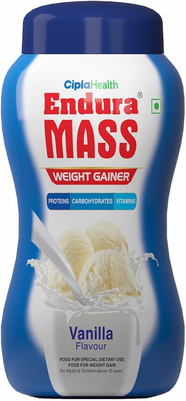 Endura Mass Weight Gainer 1000 g Vanilla Flavour | Unique blend of 3 sources of protein, carbs, vitamins & essential minerals | Ideal for Children above 10 years, men, women & athletes.
