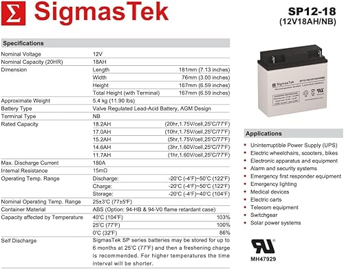 Miniatura 3 de PS-12180-NB Batería de repuesto SLA de 12 voltios y 18 AmpH con terminal NB