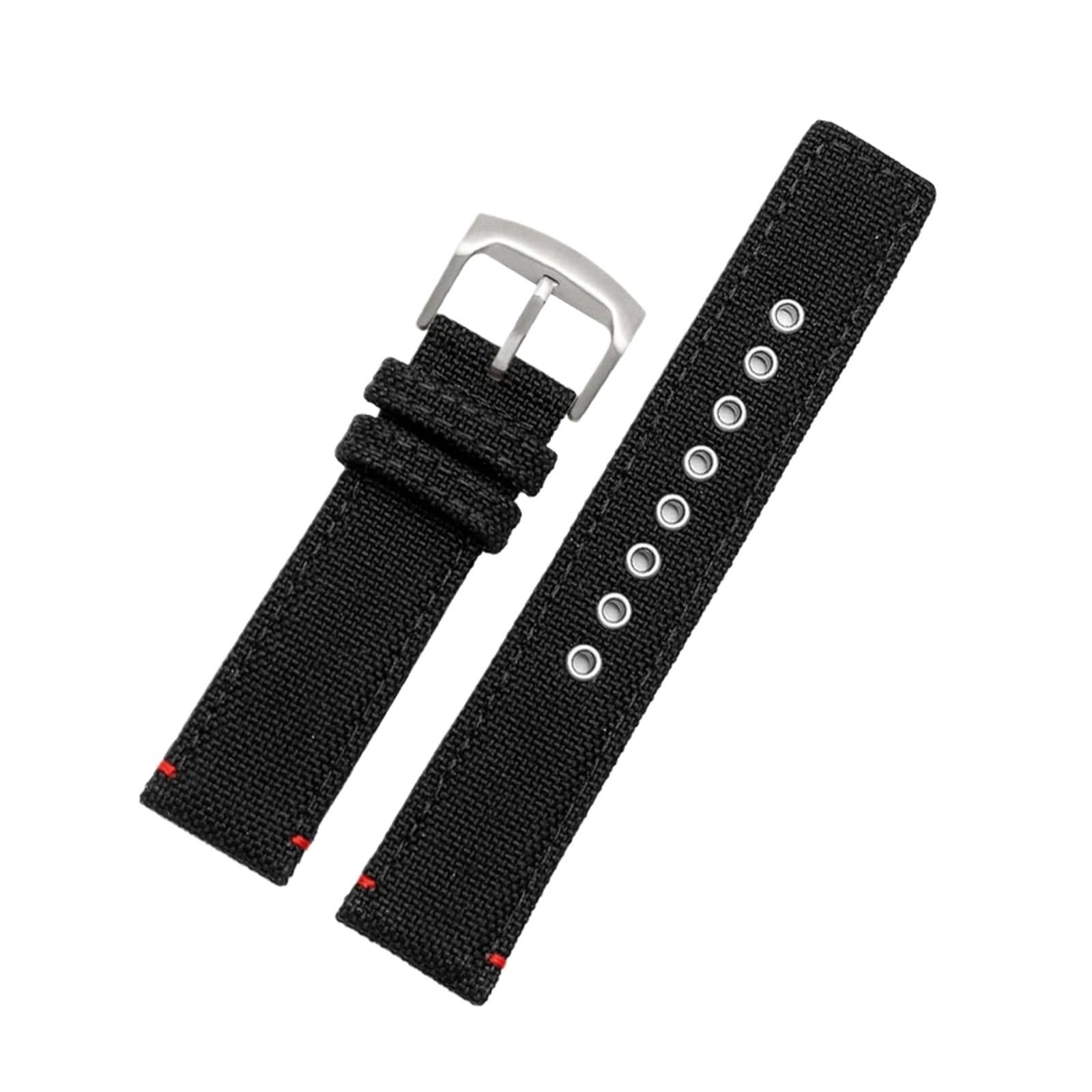 Bracelet de montre 20mm cuir nylon étanche et décontracté Black-Silver
