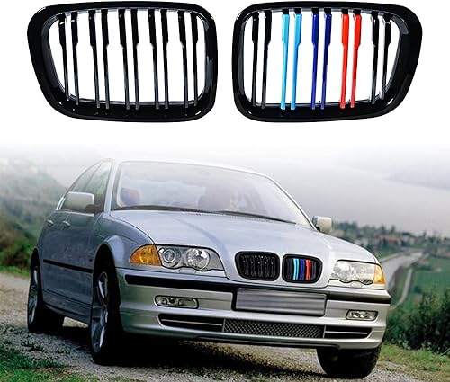 Miniatura 7 de Par de rejilla de riñón de color negro brillante de doble línea OE repuesto para BMW E46 316i 318i 320i 323i 325i 328i 328i 330i 4DR Sedan