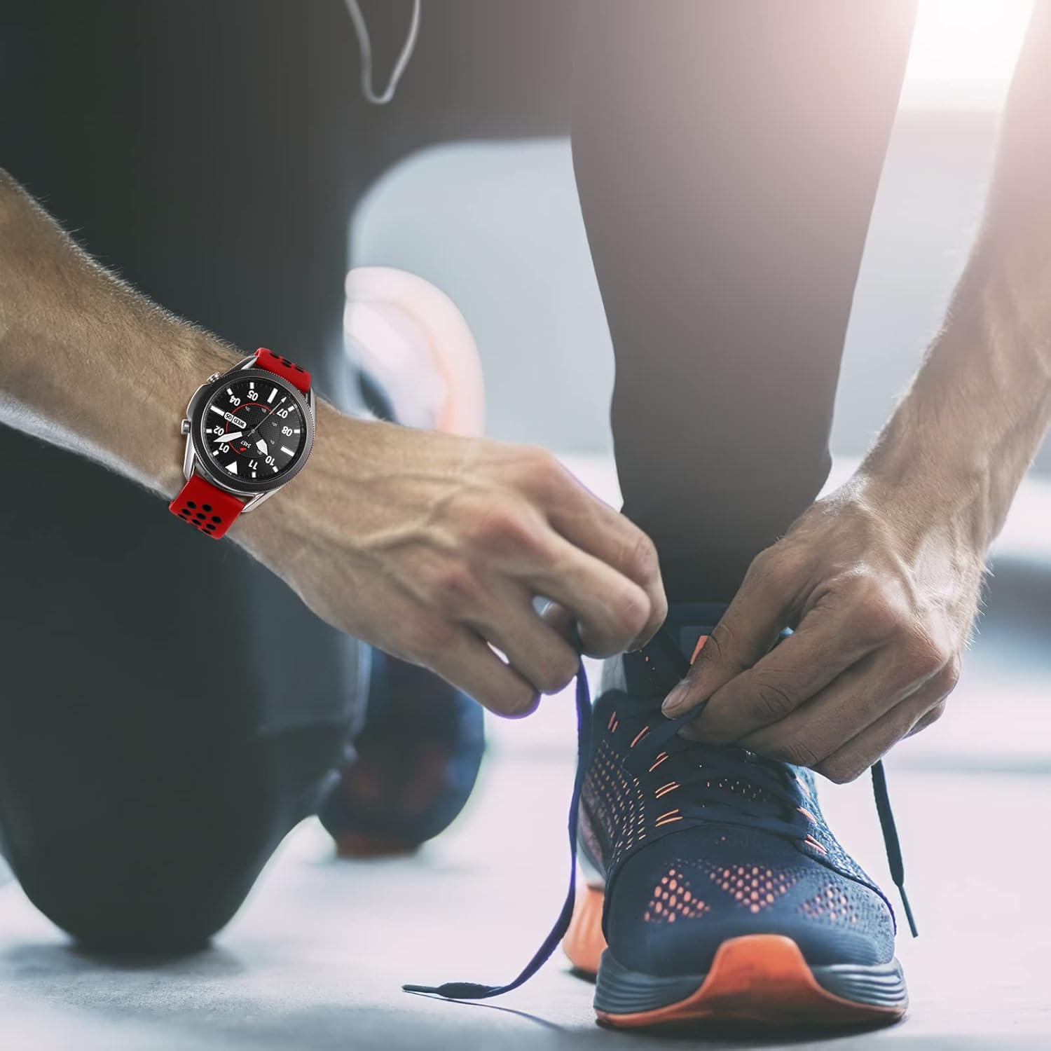 Compatible for Samsung Watch 3 Bands 45mm/Galaxy Watch Bands 46mm/Gear S3 Frontier/Classic Watch, 22mm Quick Release Silicone Breathable Strap Replacement Wristband for Men, Red/Black, Large