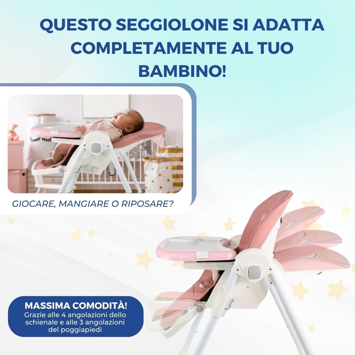 Mobiclinic® kids, Seggiolone per bambini, Evolutiva, Pieghevole, Trasformabile in, Simba, Imbracatura a 5 punti, Ruote con freno, Doppio vassoio estraibile, Tessuto lavabile, Regolabile