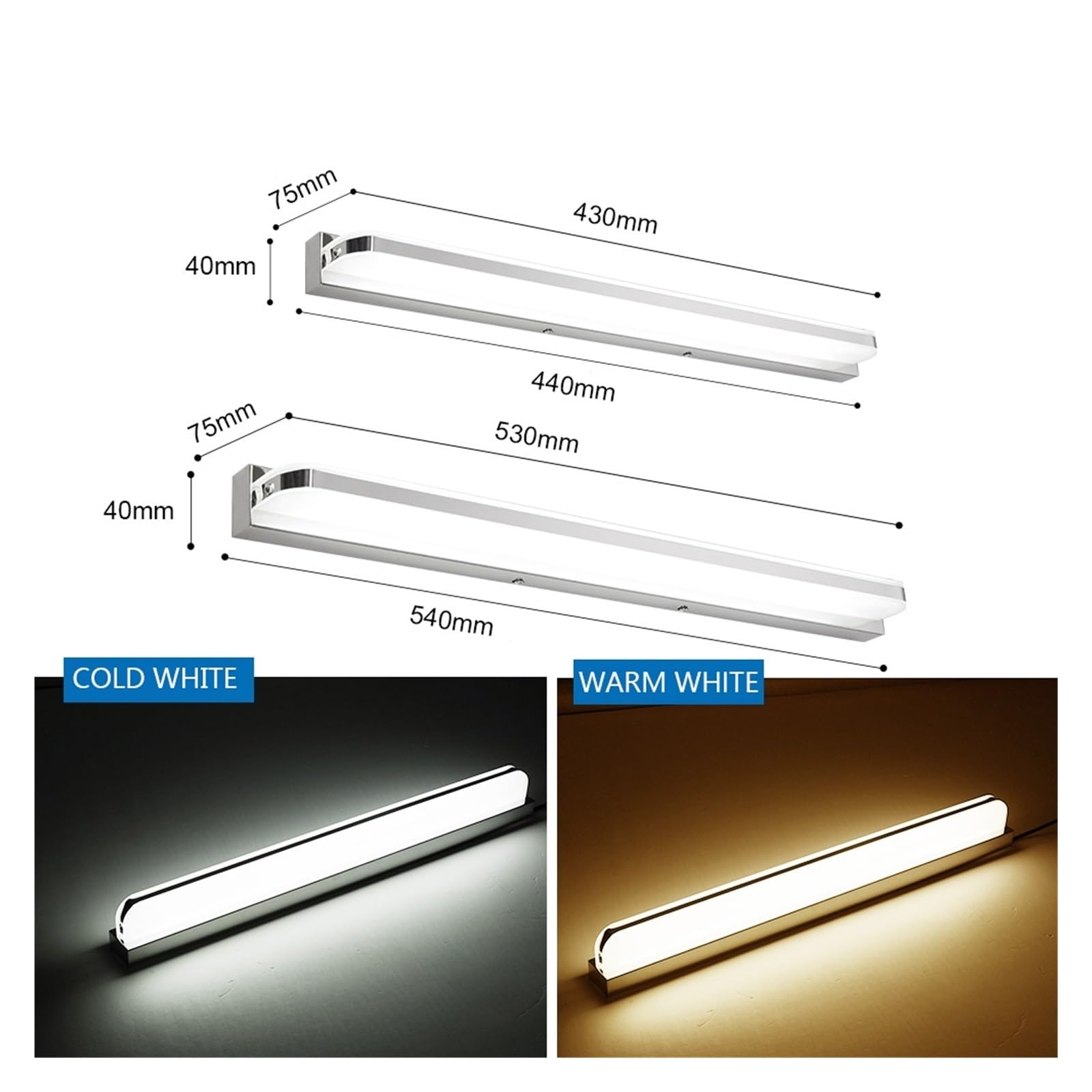 Światło obrazu LED Nowoczesna Lampa Łazienkowa Led 9W 40CM 12W 55CM AC85-265V Wodoodporna Kinkiet Kinkiet Światło Lampy Ścienne Oprawy Do malowania ścian, ramki, portretu(Size:Wit,Material:9W 40CM)