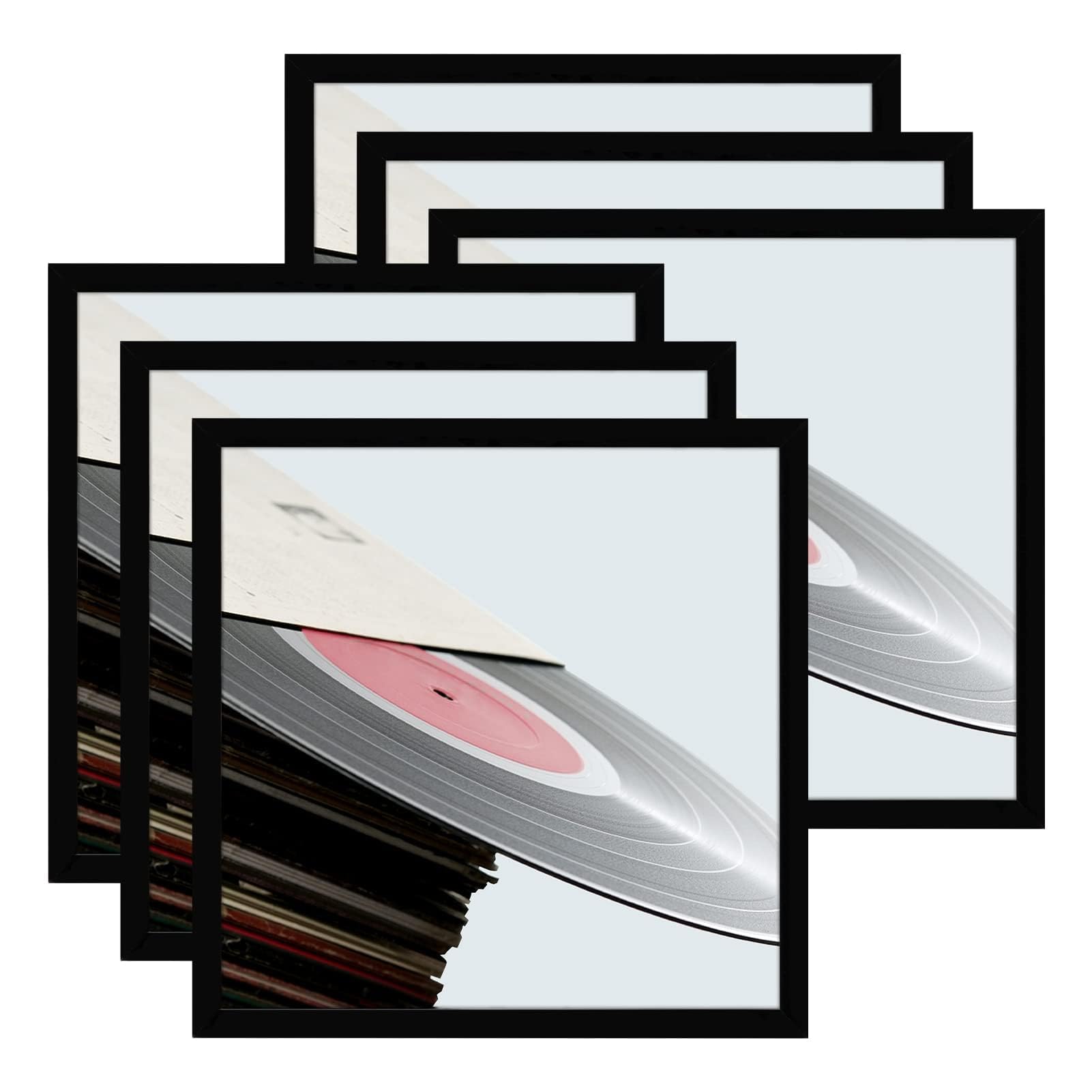 Photo 1 of eletecpro 12.5x12.5 Vinyl Record Frame, Matte Black Album Picture Frame Fits 12x12 LP and Cover, Sturdy Lightweight Wall Art Display for Home and Music Studio Gallery Decor, Easy Wall Mount, 6 Pack