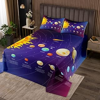 jejeloiu Solar System Coverlet Set Outer Space Bedspread for Kids Boys Children Universe Planets Quilted Coverlet Ultra Soft Galaxy Blue Purple Decor Quilted King Size 3Pcs