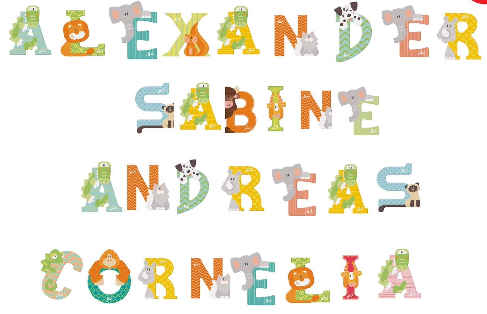 Sevi Set Holzbuchstaben Tiere für Wunschname inkl Geschenkverpackung & Klebepunkte Türbuchstaben Holz Dekobuchstaben (26 Holzbuchstaben A-Z)