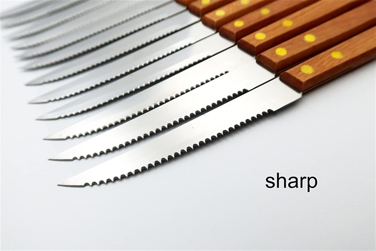 12pcs Cuchillo de filete de acero inoxidable con mango de madera Cuchillos de mesa Conjunto de vajillas Cubiertos de restaurante