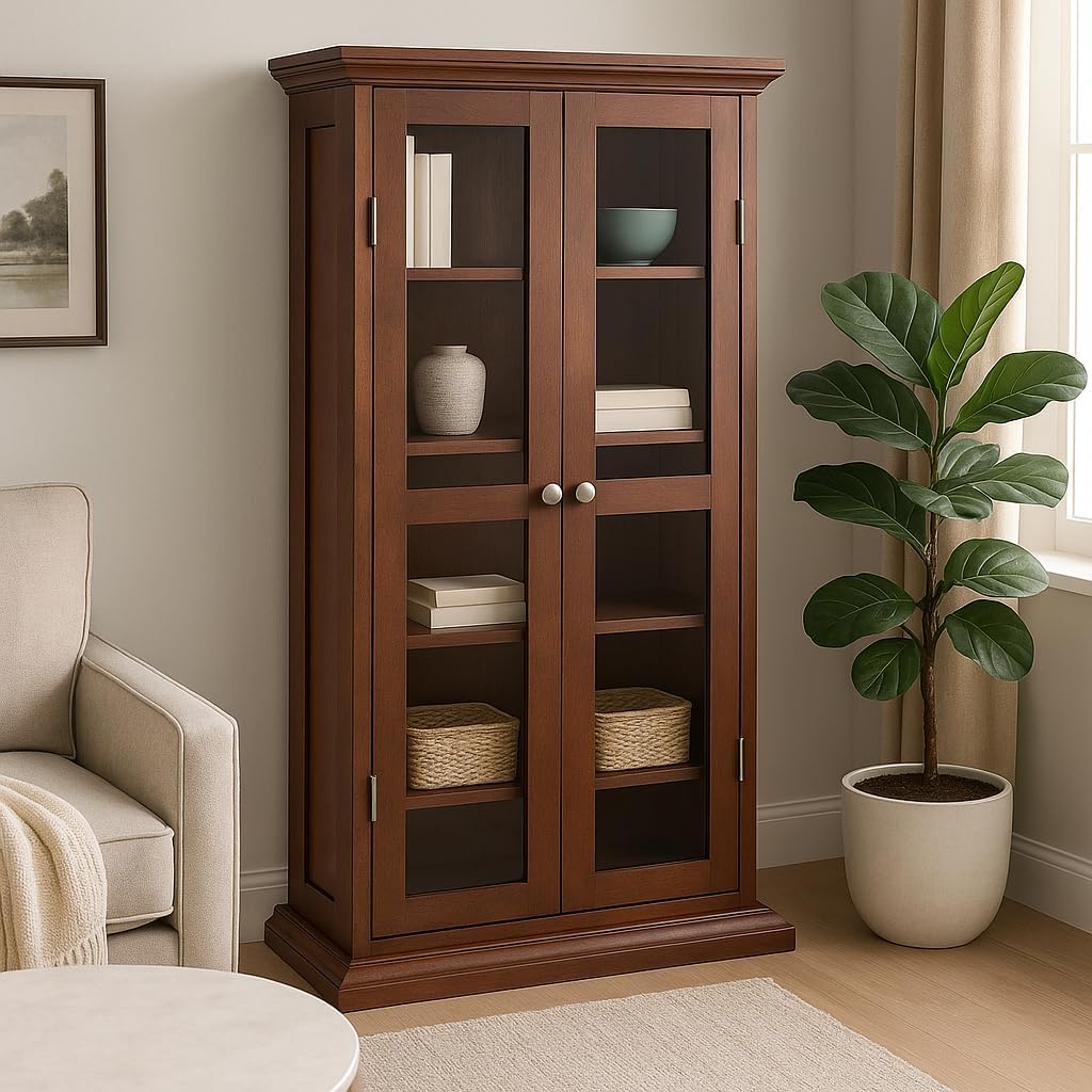 Elegant Winsome Wood DVD/CD Cabinet - Ample Storage, Antique Walnut Finish