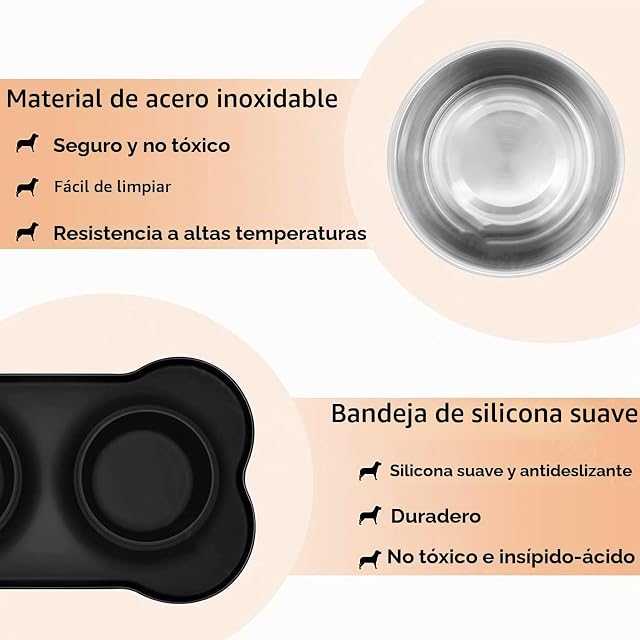 Foto 3 de 8 de Comedero para Perro Gato y Mascotas de Acero Inoxidable con Base de Silicona Antideslizante Comedero Gato…