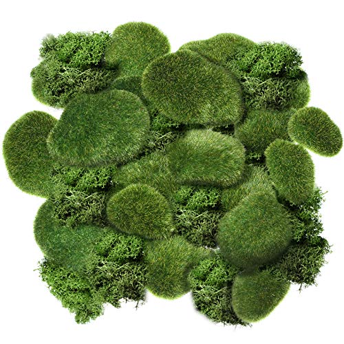 Chuangdi 20 Pieces Artificial Moss Rock Assorted Sized Decorative Faux Green Stones Green Moss Balls with 20 Gram Preserved Green Moss for Floral Arrangements and Crafting Fairy Gardens