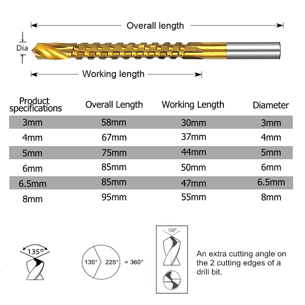 6 unids/Set Juego de Brocas de Cobalto de Acero de Alta Velocidad 3-8mm Juego de Brocas de Grifo Compuesto Juego de Brocas de Tornillo métrico Broca helicoidal Metal Specia
