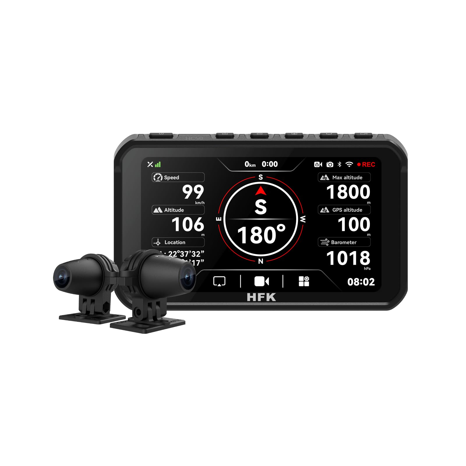 Photo 1 of HFK HC50 Motorcycle CarPlay & Android Auto, Motorcycle Carplay GPS Navigation System, 5.7” Touch Screen with 2K Dual Dash Cam, Bluetooth, 5G Wi-Fi, IP69K Waterproof (HC50-128GB)