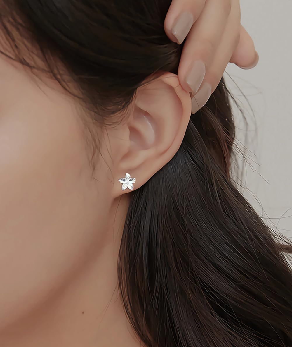 Mini Flower 925 Sterling Silver Stud Earrings for Women Cartilage Floral Blossom Leaf Tragus Tiny Studs Earring Cute Birthday Jewelry for Daughter Hypoallergenic 20G - Image 4