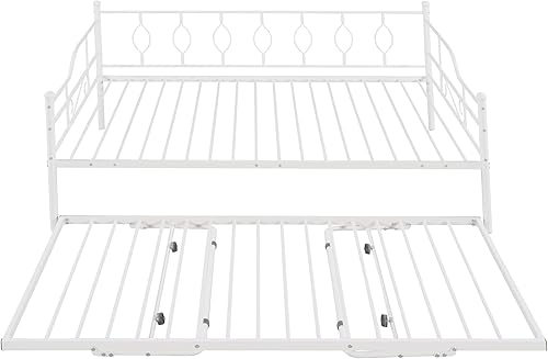 Miniatura 45 de Sofá cama de metal de tamaño matrimonial con nido ajustable de tamaño individual, nido plegable portátil, soporte de listones de metal, cama Negro
