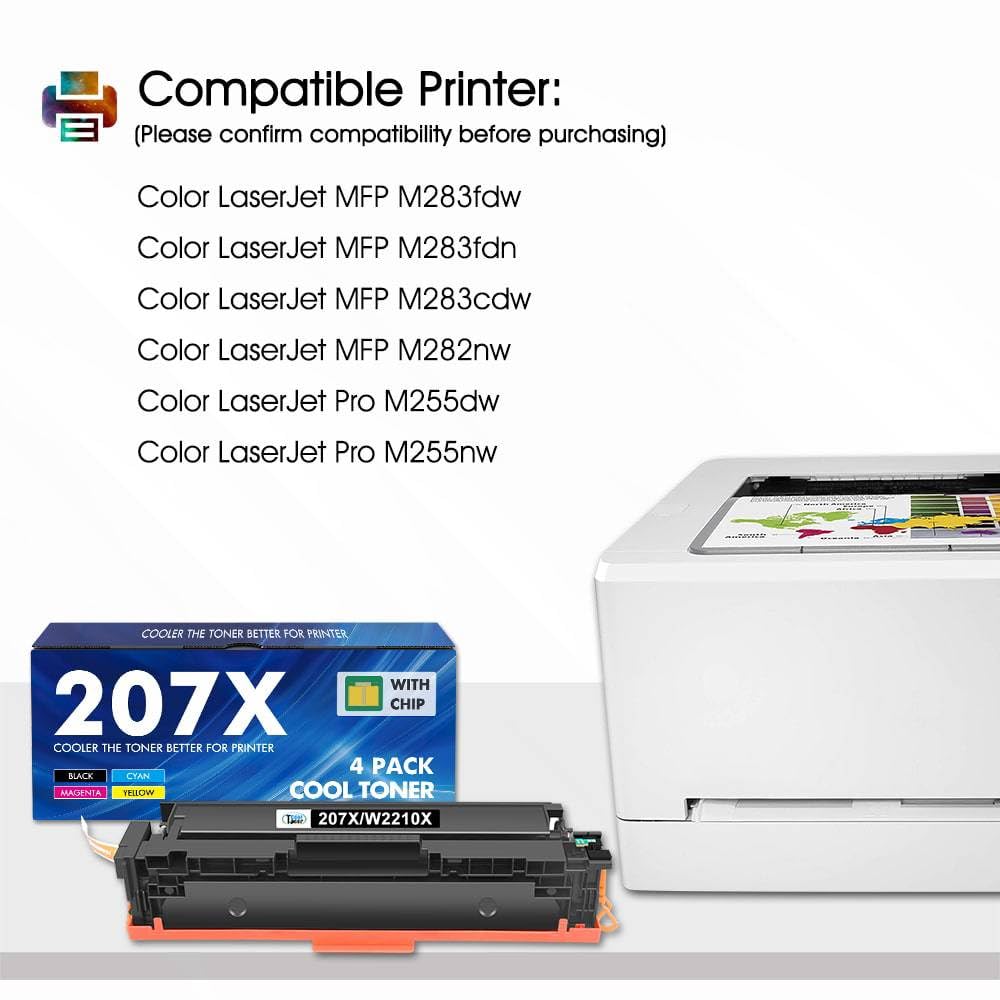 207X 207A MFP M283fdw M255dw 207 Toner Mit Chip 4-Pack | Kompatibel für HP Color LaserJet Pro MFP M282nw M283fdn M283 M282 M255 W2210X W2211X W2212X W2213X Schwarz Cyan Gelb Magenta