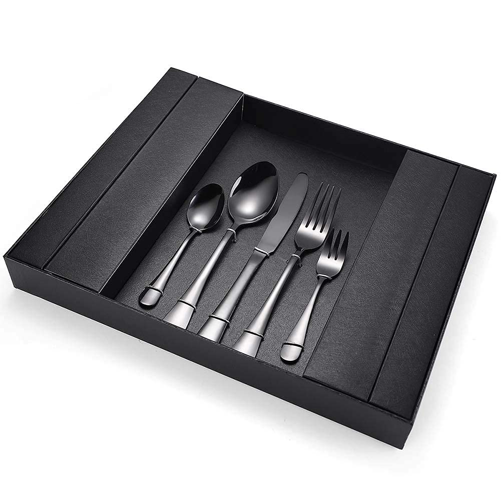 HADECOLL Cutlery Flatware Set Of 5 Stainless Steel Healthy Include Knife Fork Spoon Dinnerware,Zwart-30Pcs