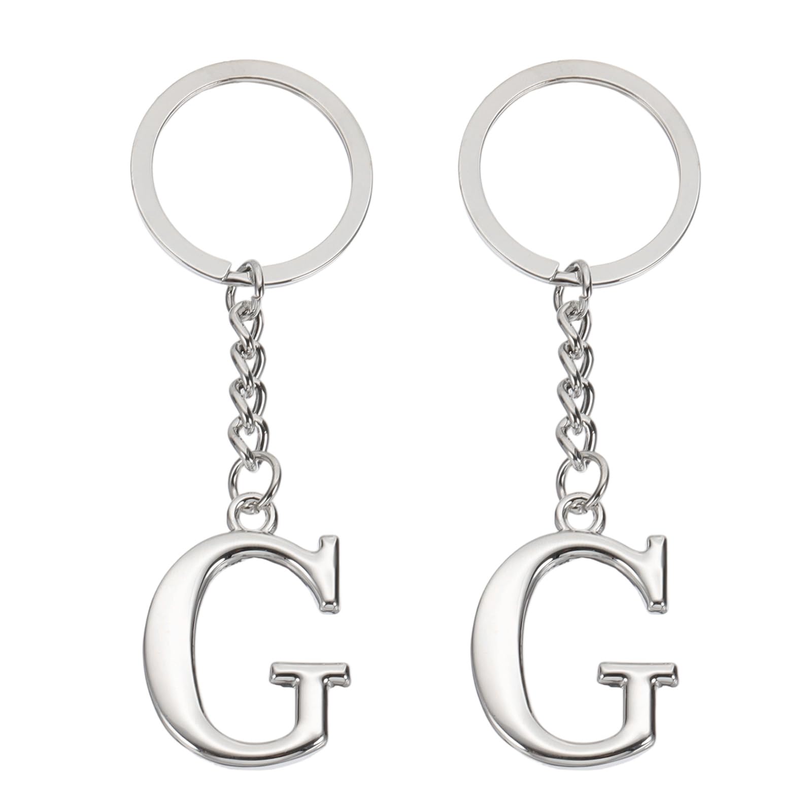 PATIKIL Initial Letter Keychain, 2Pcs Letter A-Z Keychain Alphabet G Pendant Key Ring for Backpack Purse Bag Silver