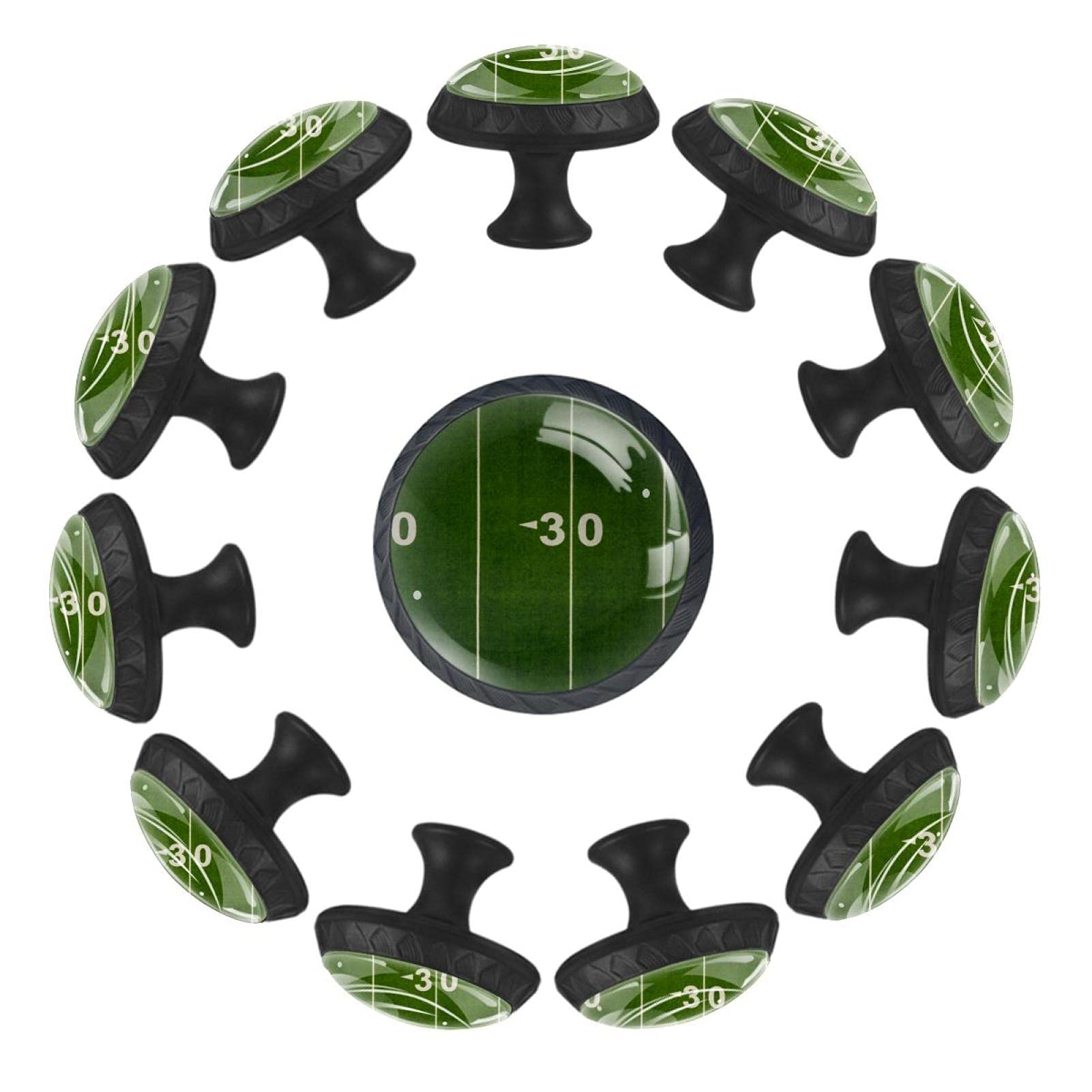 Boutons de tiroir ronds 35mm football américain lot de 12 avec motif terrain de sport
