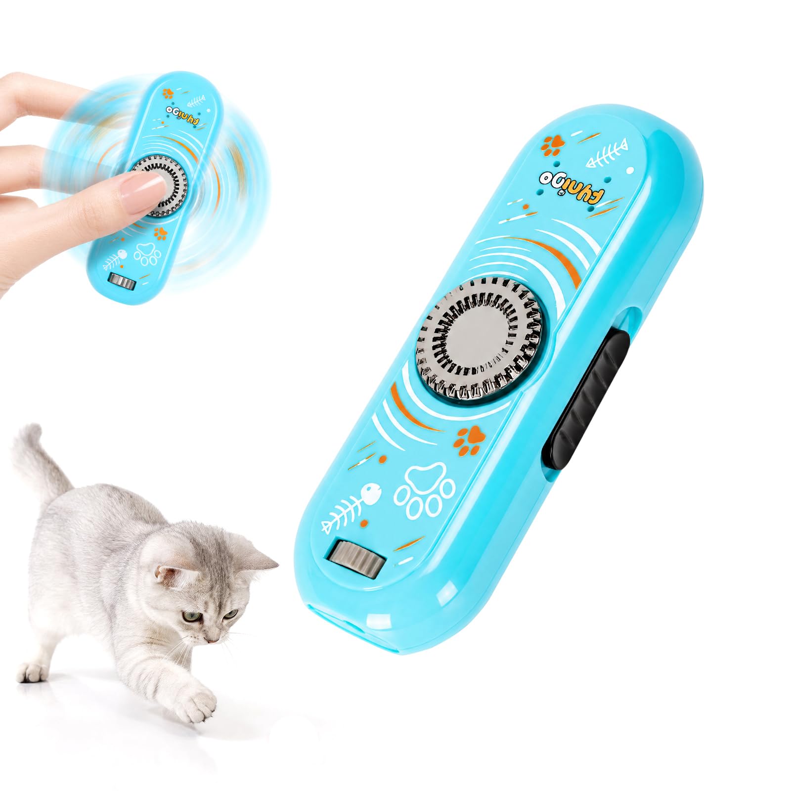 FYNIGO Interactive Cat Toys for Indoor Cats Adult and Kittens, Finger Rotatable, Rechargeable Cat Teaser Wand Toy with 4 Modes & 5 Fun Patterns