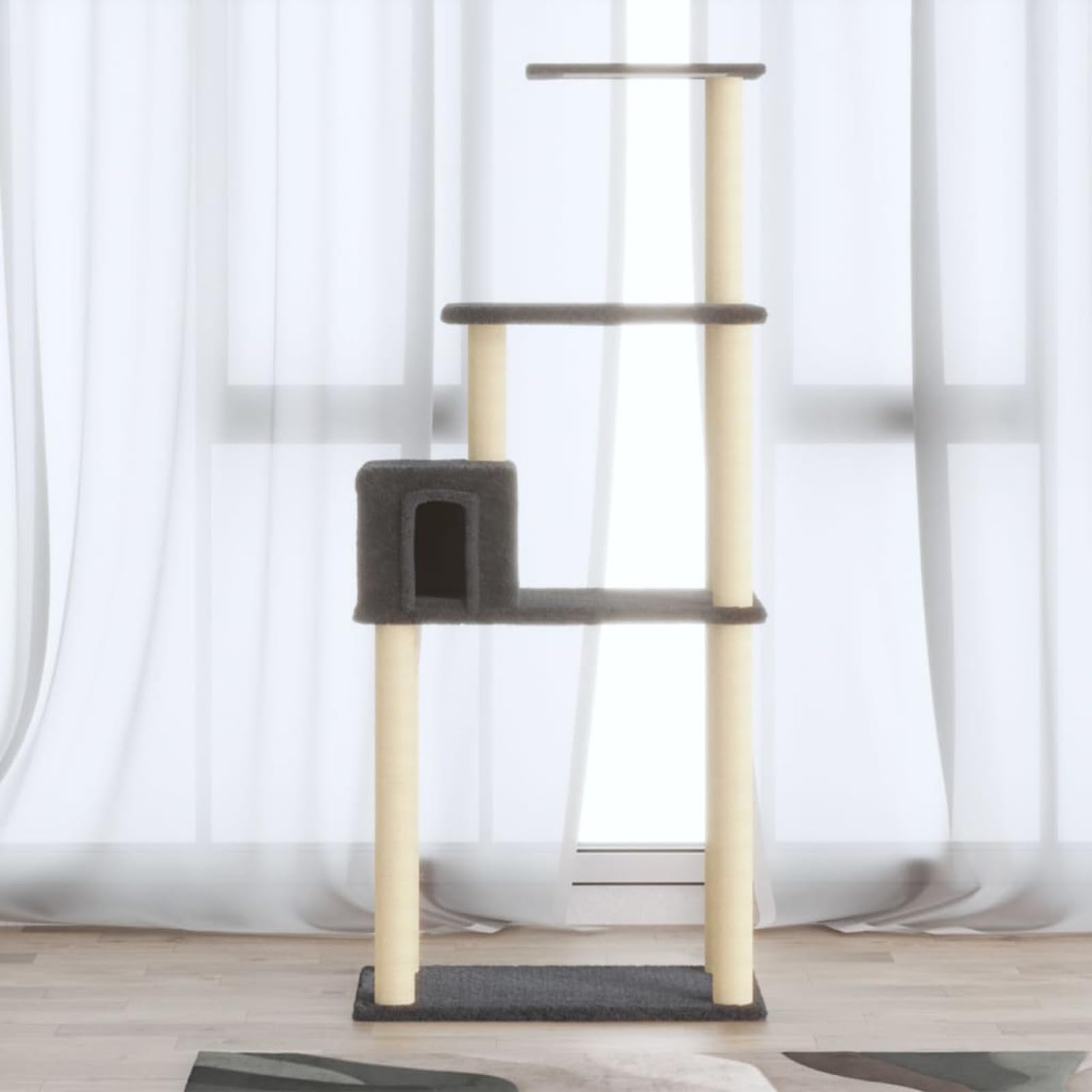 ShGaxin Skrobaczka dla kota z sizalowymi słupkami, kotem, akcesoria dla kotów, rozrusznik dla kotów, drapak dla kotów, ciemnoszary 147 cm