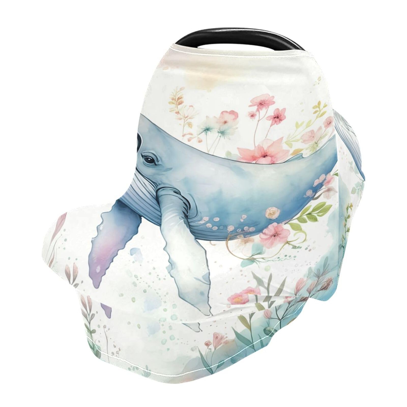 Nesatuwa Baby Car Seat Cover Elegant Whale Breastfeeding Covers Stretchy Breathable Multi-Use Cover Carseat Canopy for Girls and Boys
