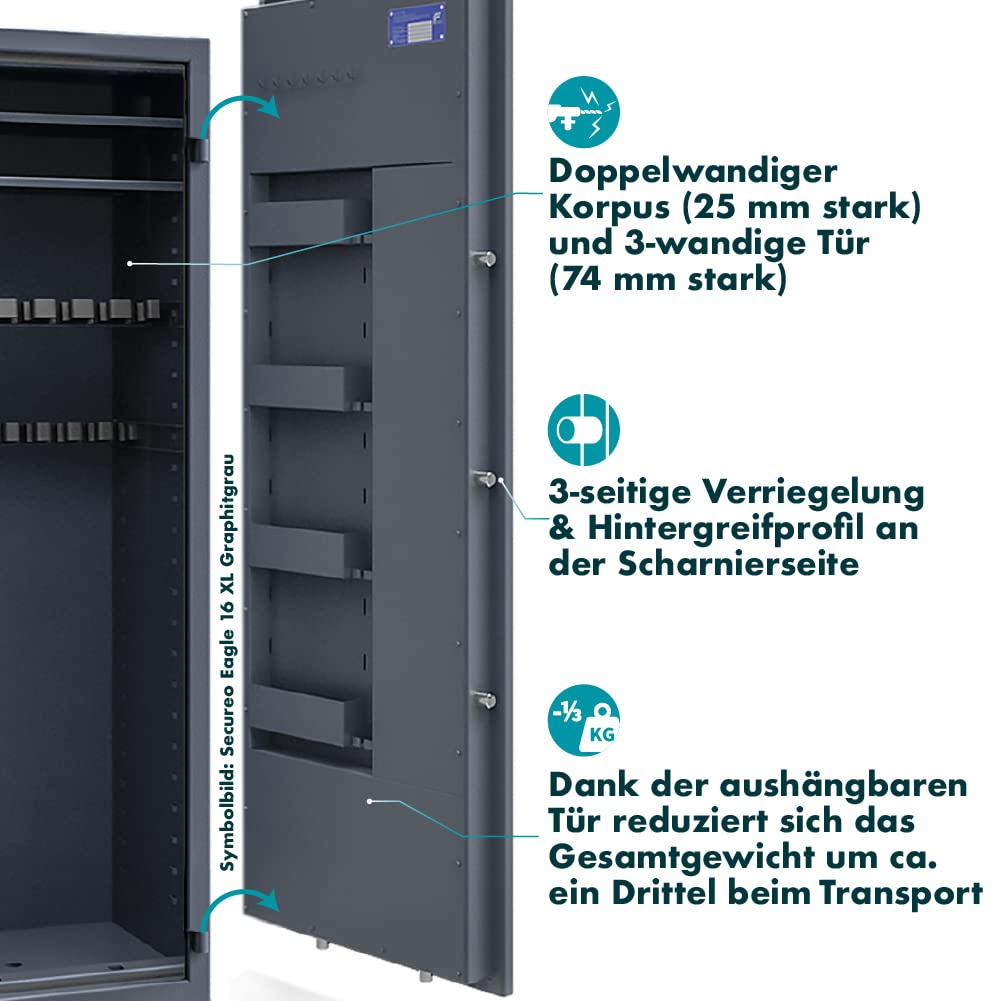 SafeHero Secureo Hawk 16 XL Waffenschrank Klasse 0 EN 1143-1 für Langwaffen mit Elektronikschloss