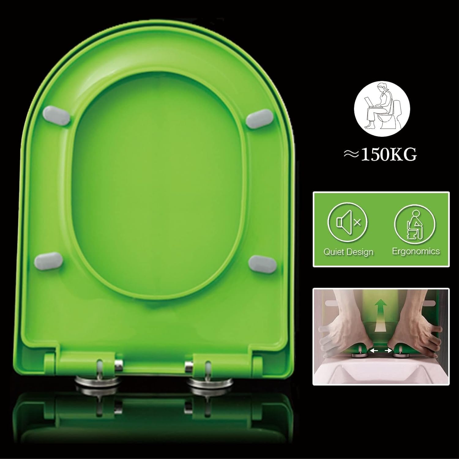 Purple Elongated D-Shaped Toilet Seat with Quiet Close & Adjustable Hinge, Easy Install & Clean