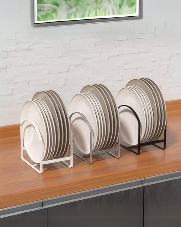 4 Pack Kitchen Plate Holder Organizer for Cabinet Space Saver Dinner Dish Storage Rack Upright Dish Drying Racks Metal Plate Dish Racks Stand for Cupboard and Countertop 2 Large 2 Small White by LINFIDITE - Image 9