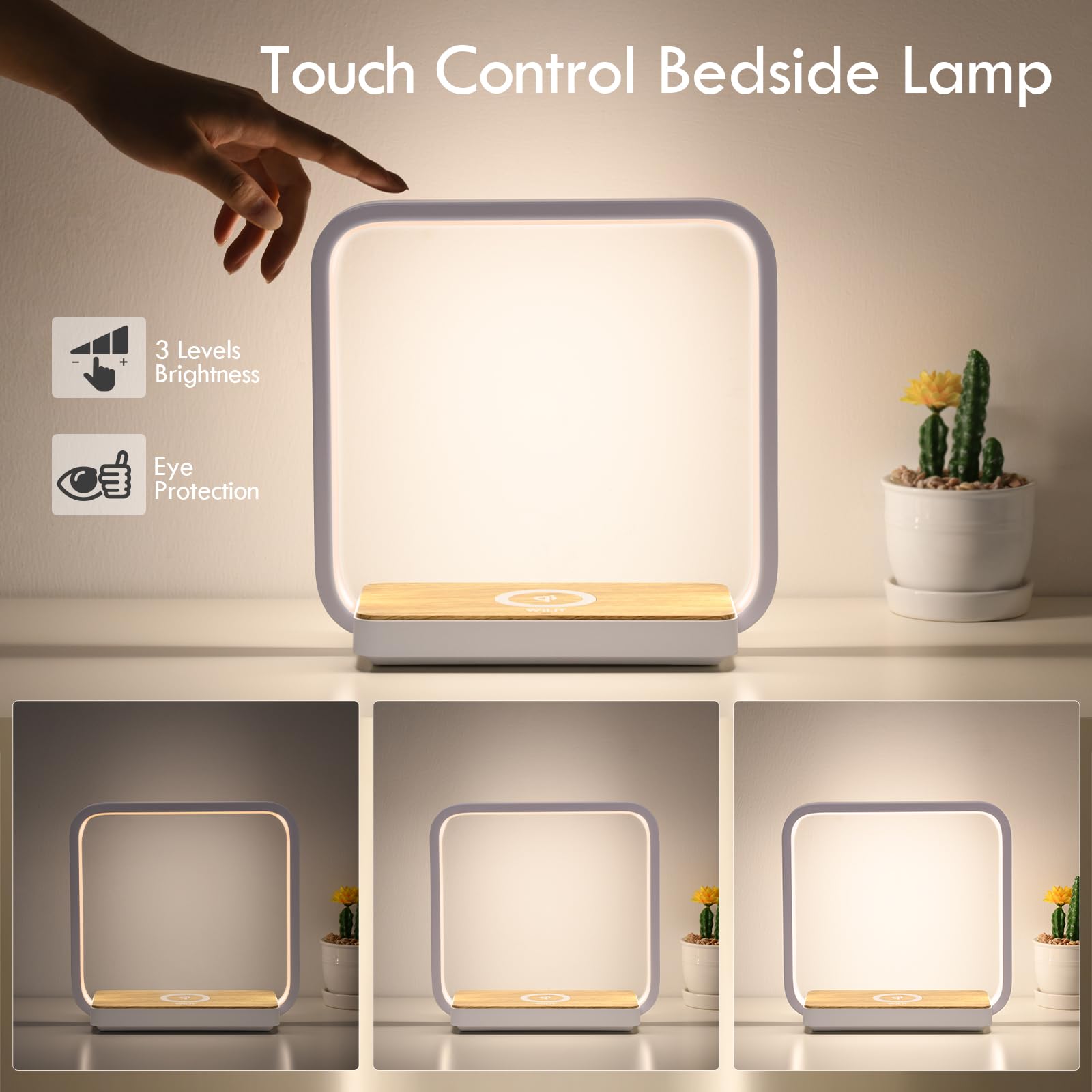 WILIT Bedside Lamp with Qi Wireless Charger A13 Table lamp 3 Step Dimmable Touch Control Desk Lamp for — view 3