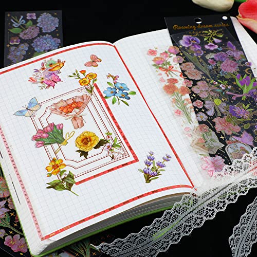 Steford Vintage Flowers Stickers, 12 Sheets 3D Gold Foil Flower Stickers Scrapbooking Journaling Floral Sticker Supplies #TOP5