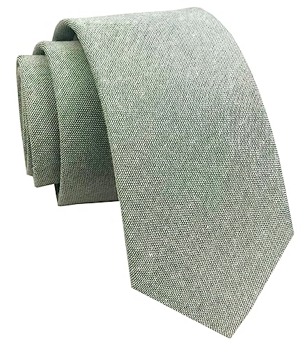 Image of Elfeves Men's Skinny Solid Color Tie Causal Cotton Linen Narrow Slim cut Necktie