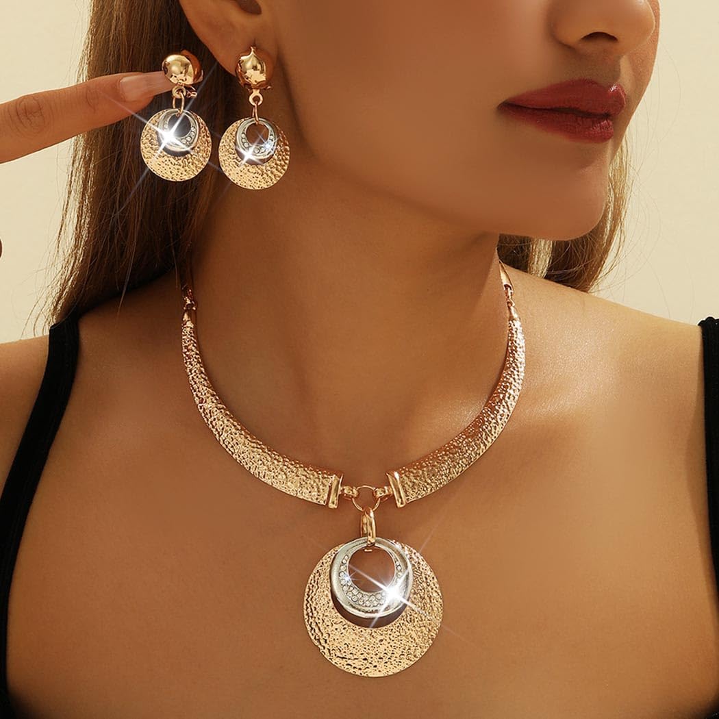 Unicra Gold Jewelry Sets Chunky Necklace Earrings Set Fashion Indian Statement Costume Jewelry Set for Women - Image 6