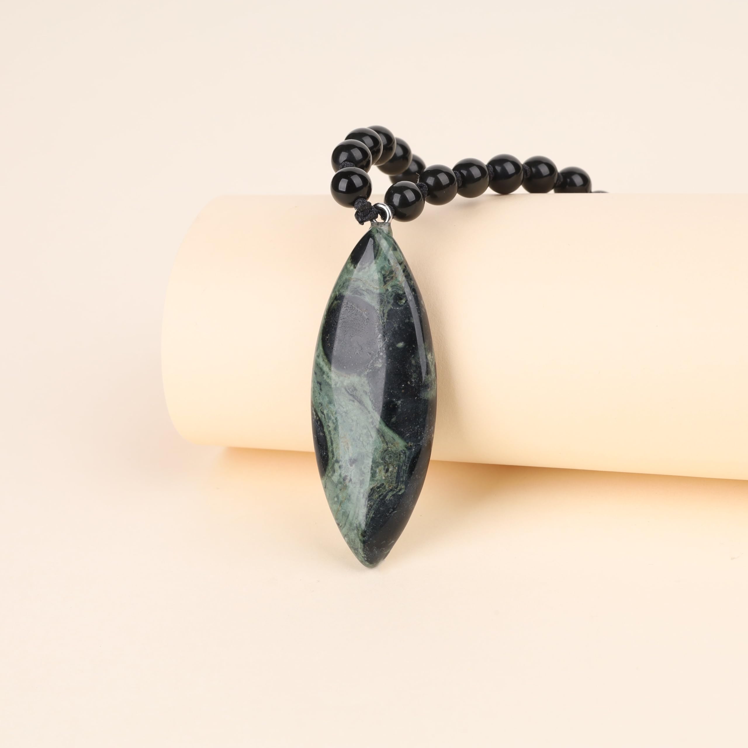 COAI Collar Mala 108 Cuentas de Piedras Naturales Anudadas a Mano con Colgante de Hoja Unisex