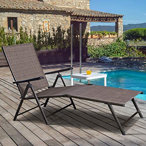 FANTASK Adjustable Lounge Chair, Poolside Chaise Lounge Chair, Foldable Fabric Chair, Adjustable Patio Lounger with Armrest, Cozy Patio Furniture, for Poolside, Patio, Balcony