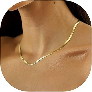 DEARMAY 14K Gold Plated Dainty Herringbone Choker Necklace for Women - Thin Snake Chain Layered Jewelry Gift