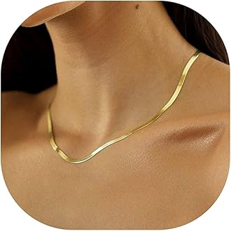 14K Gold Plated Necklaces for Women, Dainty Gold Herringbone Choker Necklace Thin Layered Snake Chain Jewelry for Gifts