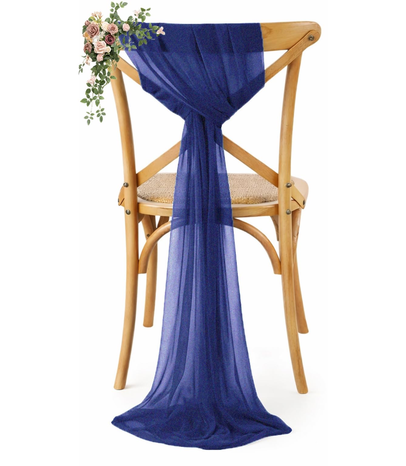 VDS Pack of 150, Navy Blue, Sheer Chiffon Chair Sashes Bows Chair Cover Back Tie Ribbon for Wedding Birthday Baby Shower Engagement Ceremony Event Party Banquet Restaurant Dining Chair Decoration