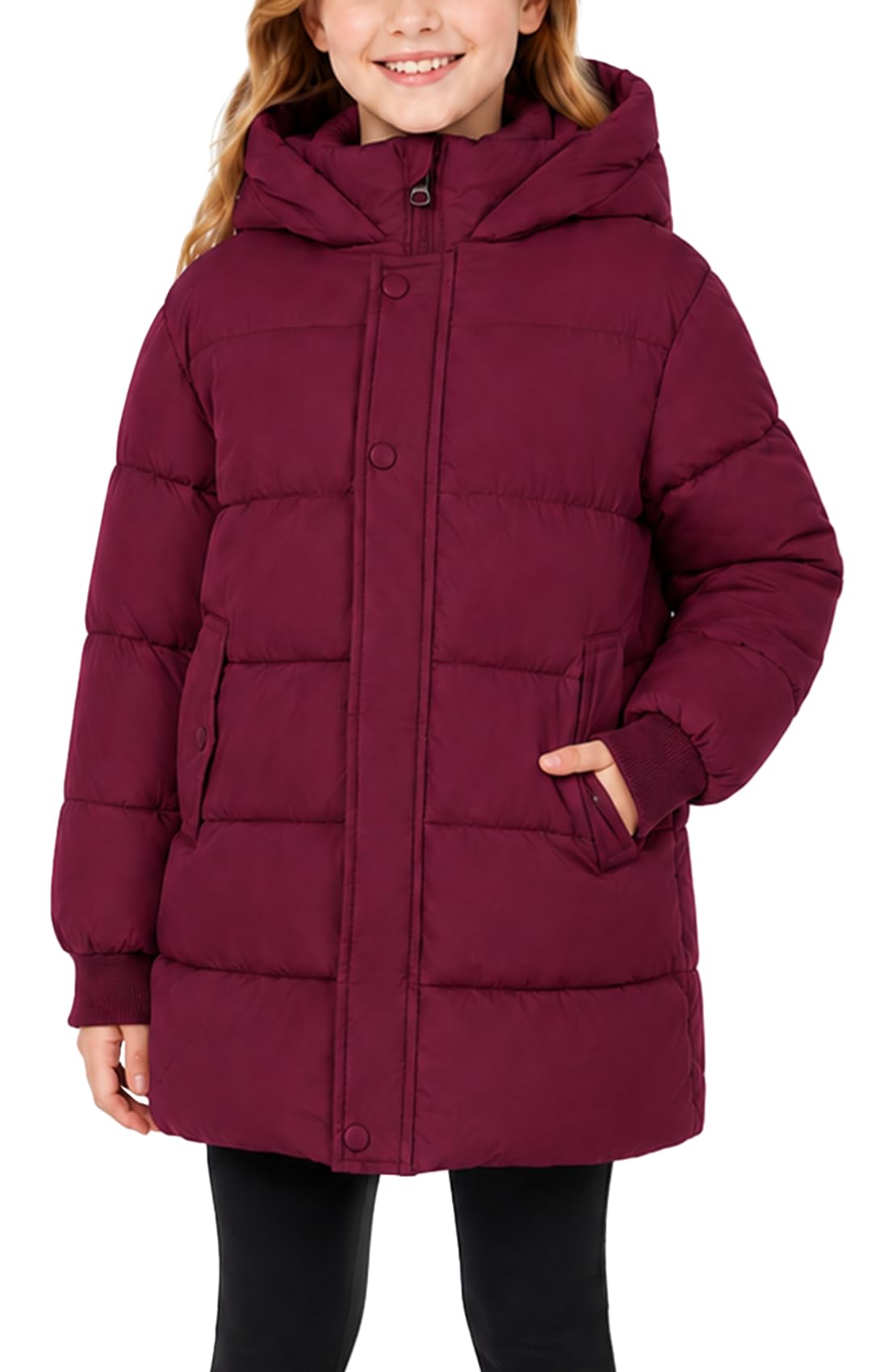 Happy Cherry Kinder Winterjacke mit Kapuze Jungen Mädchen Wintermantel Warm Fleece-Futter Kapuzenparka Winddicht Reißverschluss Outdoor Outwear Mäntel