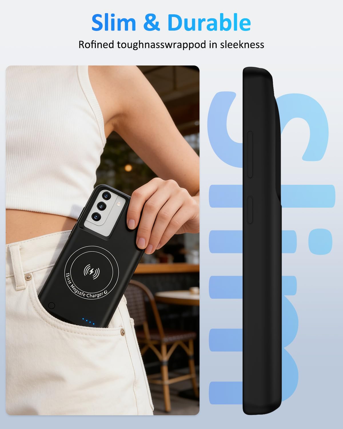 Akkuhülle für Samsung Galaxy S22 plus/S23 Plus (15000mAh),GAN-Technologie Tragbares Ladegerät Ultradünn Erweiterter Akku Hülle Telefonladegerät,Powerbank Handyhülle mit Ladefunktion