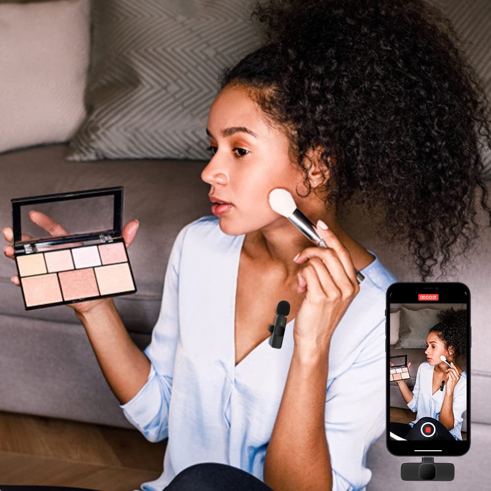 Mikrofon Handy fur iPhone – 2.4GHz Wireless Lavalier Microphone ansteckmikrofon kabellos mit Clip fur Videoaufzeichnung YouTube Facebook Live Stream Tiktok