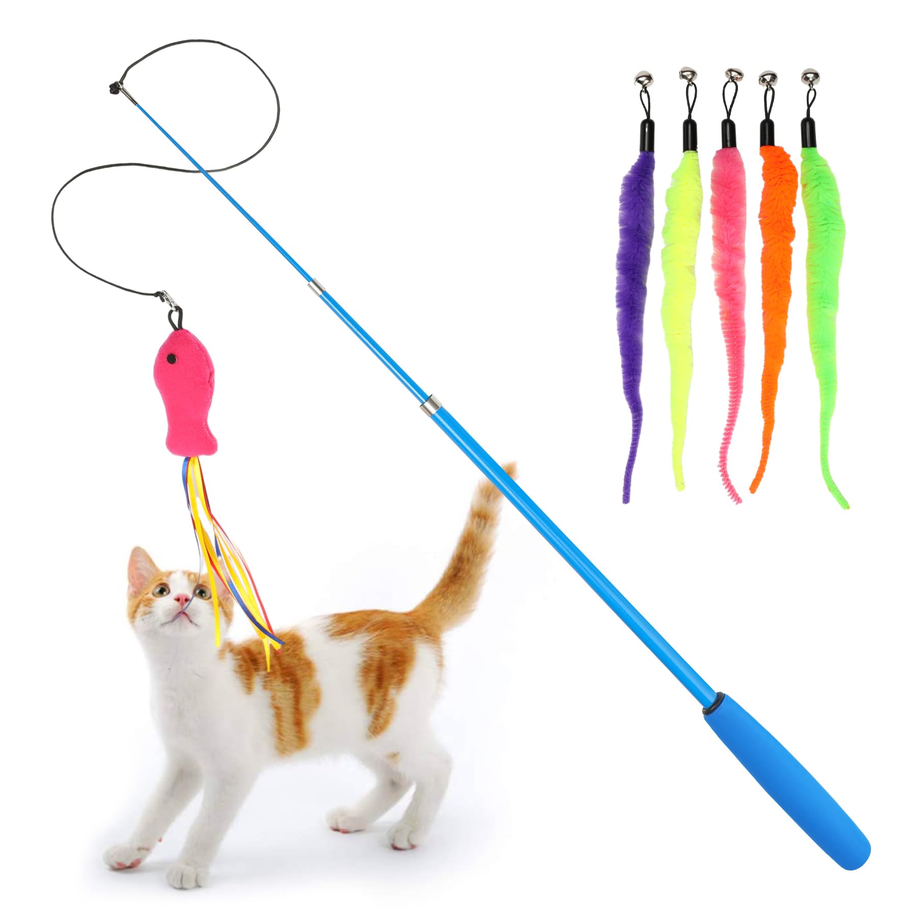 Toozey Giocattolo Interattivo per Gatti - 16 Pezzi con Campanelle, Piume Dangler, Bug, Pesce e Giocattoli a Scomparsa - Include Custodia