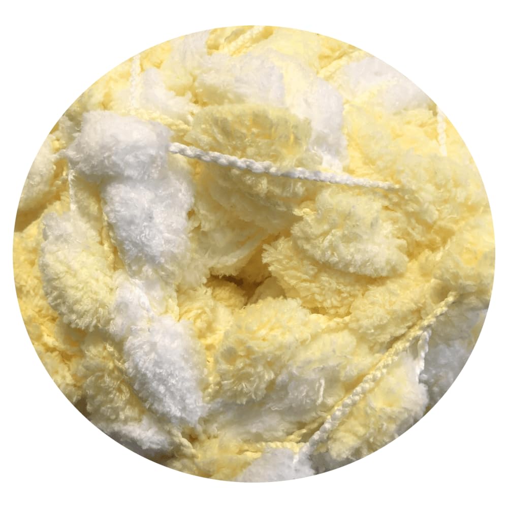 WoolCraft Pom Pom Knitting & Crochet Yarn, Popular Super Soft Baby Yarn Available in a Selection of Prints and Pastel Shades, 100% Polyester, 100 Metres, 200g Balls, Pack of 5, Lemon