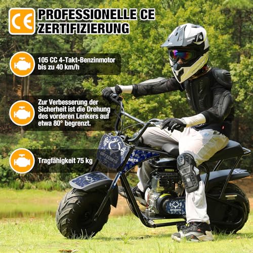 Dirt Bike Pocket Bike Kinder 105CC 4-Takt benzinbetriebenes Off Road Mini Dirt Bike Pit Bike mit Automatikgetriebe und Seilzugstarter DIY-Aufkleber Bike ab 13 Jahre (Blau)