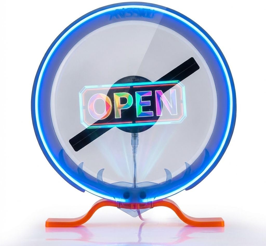 3D Hologram Fan WiFi Projector with Protective Cover & LED Strip, 11.9 Inch Hi-Res Holographic Display, App Control Custom 3D Text Video for Business Store Sign Bar Party Holiday Decoration