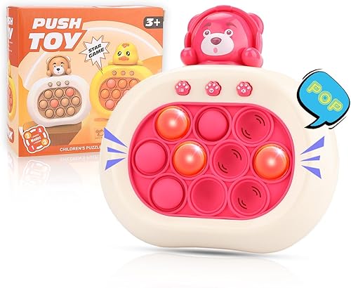Juego de burbujas de mano con luz, juego de empuje de velocidad rápida para niños de 3 a 12 años, versión oso, juguete para ansiedad para niños y