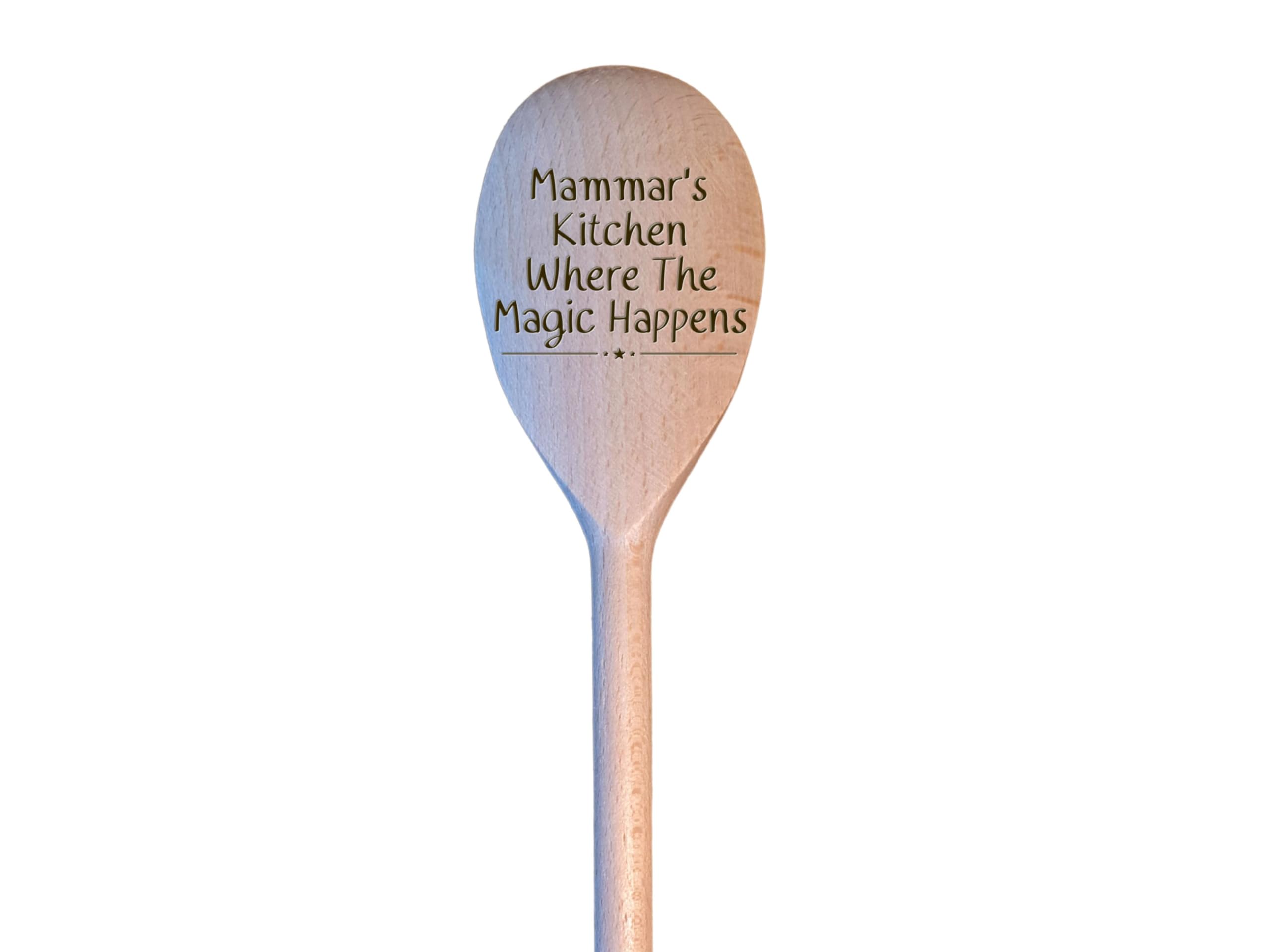 LunaTastic Gifts Wooden Engraved Spoon - Mammar Birthday Milestone Christmas Stocking Filler Chef Cooking Baking Gift - 30cm Long - Magic Happens