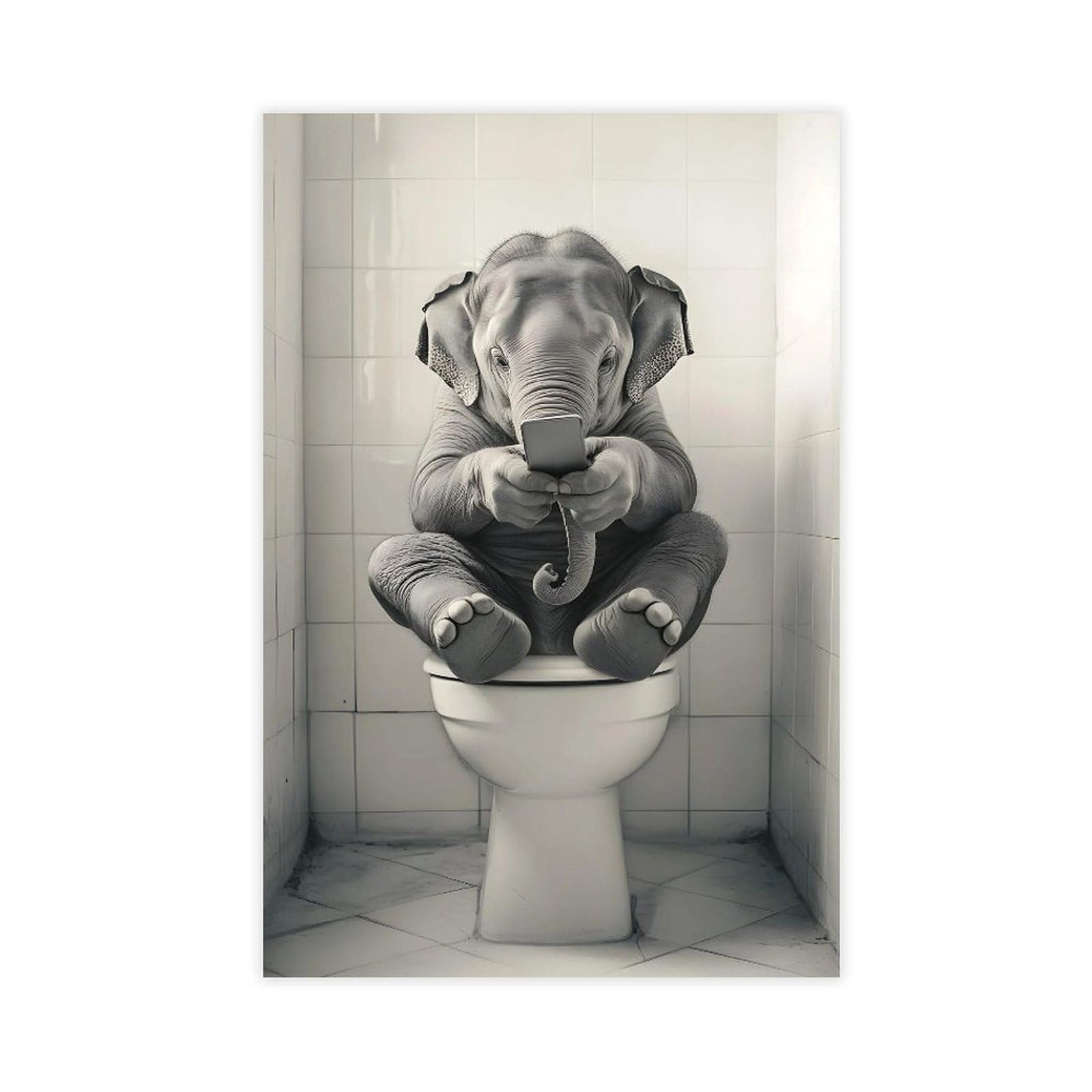 Oahfdf Elephant Sitting On The Toilet Canvas Poster Wall Art Decor Print Picture Paintings For Living Room Bedroom Decoration 12X18inch(30X45cm)