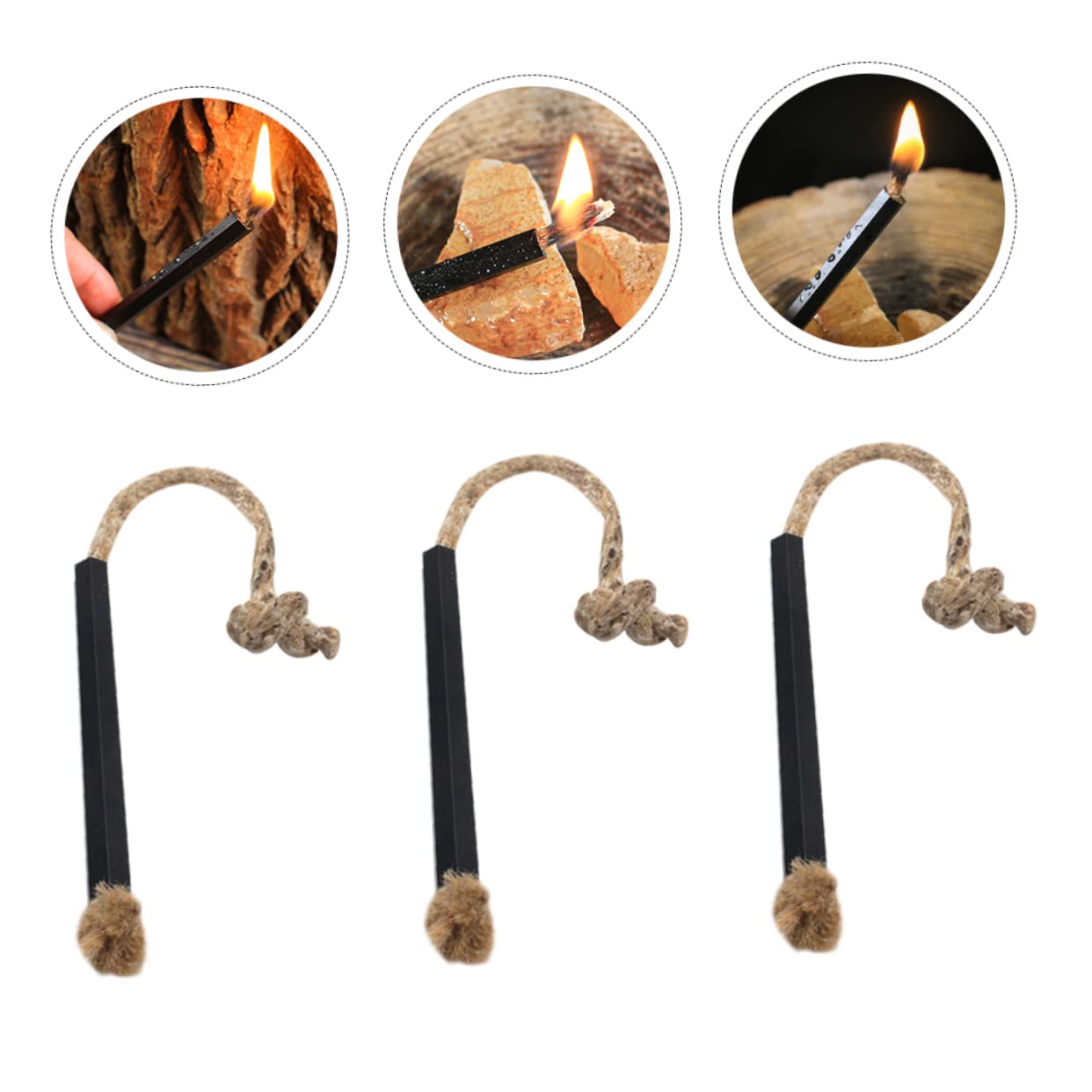 Abaodam 3 Sätze Anzündholz Beginnend Wachs Docht Feuerstarter Outdoor-dochtseil Feuerstartstock Im Freien Docht Aus Hanfseil Kabel Aluminiumlegierung Black 6 Stück * 3