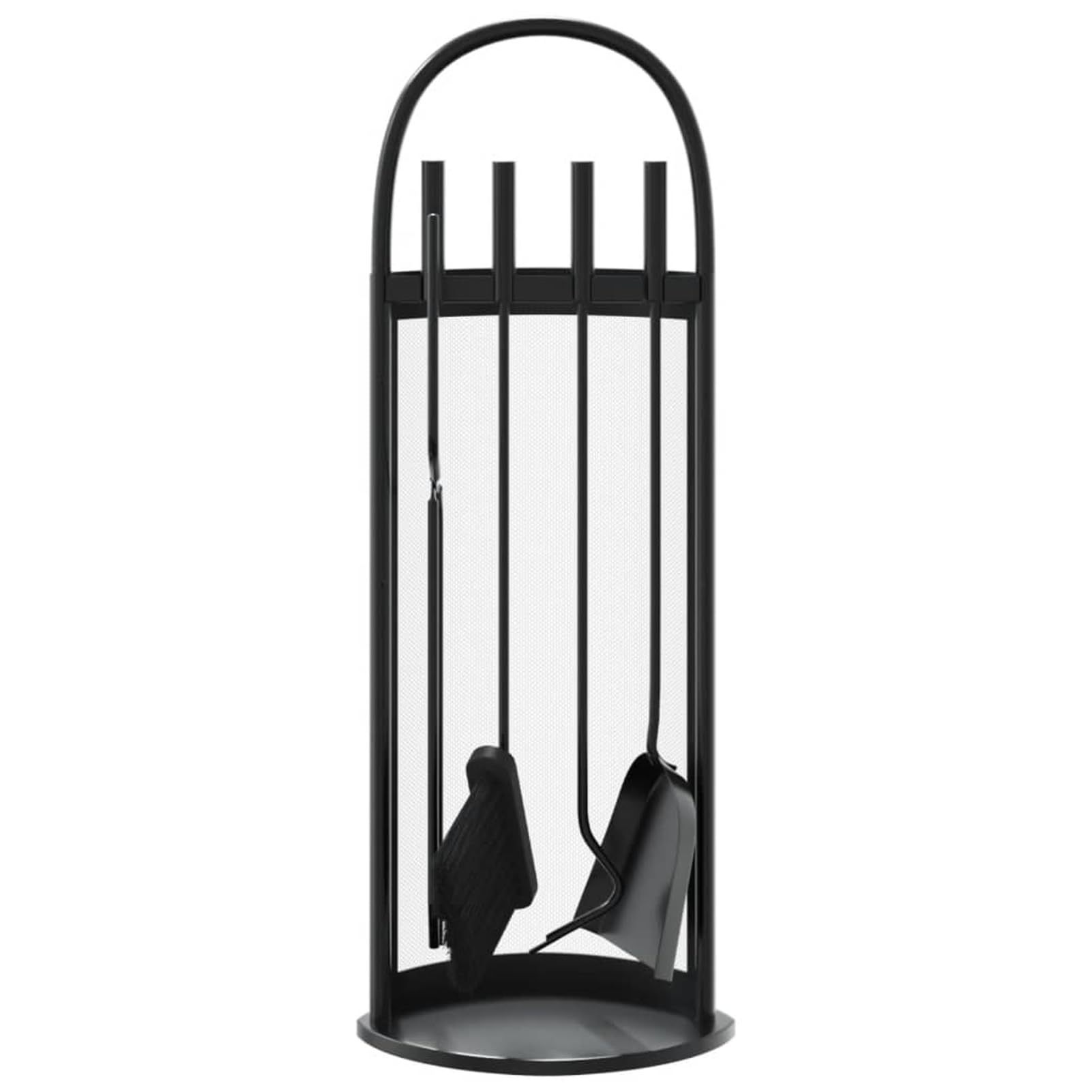 Kaminbesteck Set aus Stahl, Schwarz, 23x15x66 cm, für den Kamin, Schürhaken Set mit Gestell, Zange, Besen und Schaufel 156379